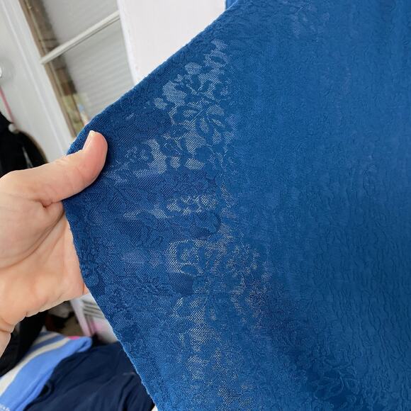 Catherines Cardigan Top Womens 3X 26-28W Blue Floral Lace Swing Open Lagenlook - Picture 4 of 15